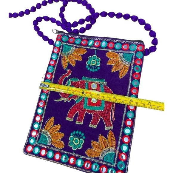 Ethnic India Embroidered Bag with Elephant, Mirrored Detail and Mixed Designs - Picture 8 of 9
